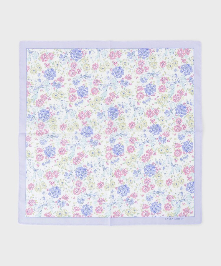 ローラ アシュレイ LAURA ASHLEY 大リボン＆お花 プリントハンカチ （パープル(181)） パープル(181)
