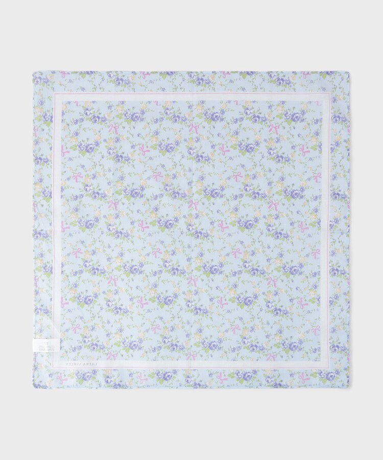 ローラ アシュレイ LAURA ASHLEY 【WEB限定／お配りギフトにおすすめ！／ラッピング資材付き】小リボン＆お花 プリントハンカチ 青 5枚セット （ブルー(191)） ブルー(191)