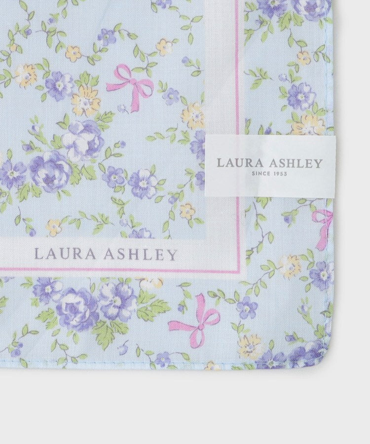 ローラ アシュレイ LAURA ASHLEY 【WEB限定／お配りギフトにおすすめ！／ラッピング資材付き】小リボン＆お花 プリントハンカチ 青 5枚セット （ブルー(191)） ブルー(191)