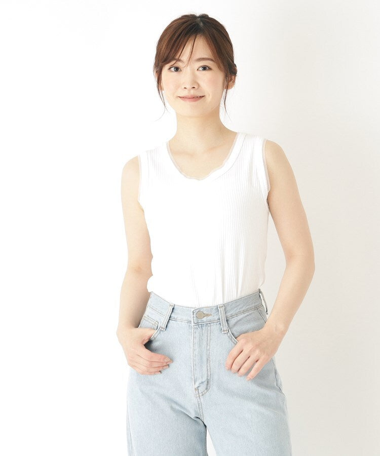 ローラ アシュレイ LAURA ASHLEY 【綿混素材】チュールタンクトップ （グリーン(025)） グリーン(025)