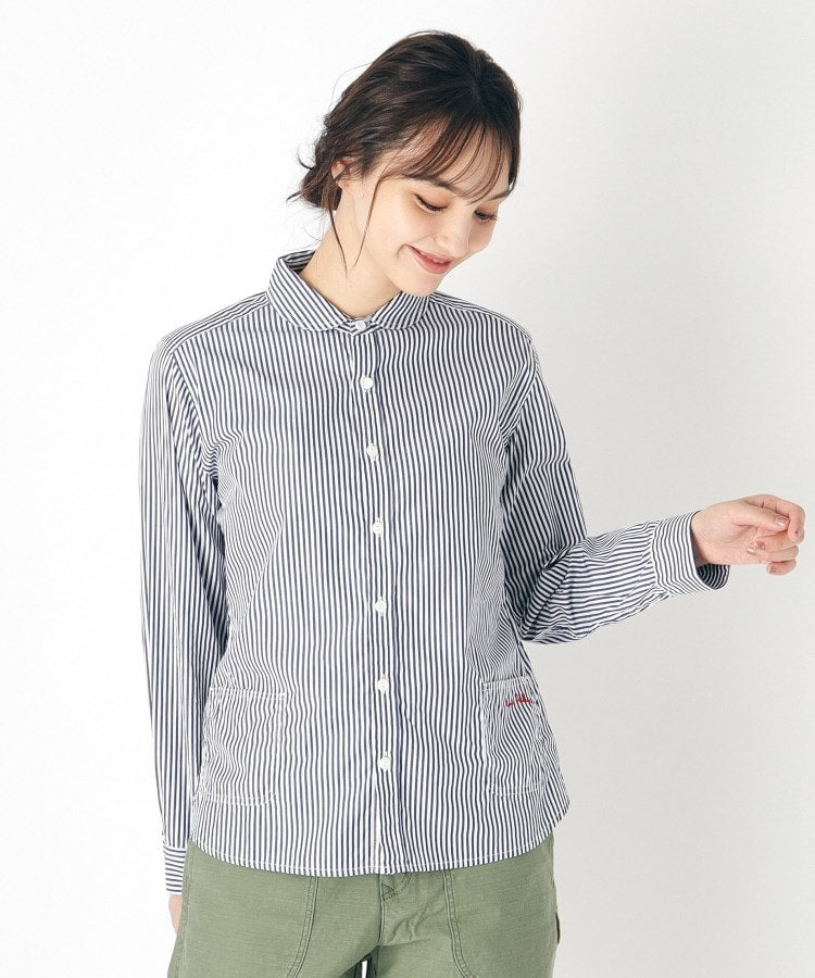 ローラ アシュレイ LAURA ASHLEY 【Lサイズあり／日本製／ワンマイルウエア】丸衿ロゴ刺しゅうシャツ （ブラック(219)） ブラック(219)