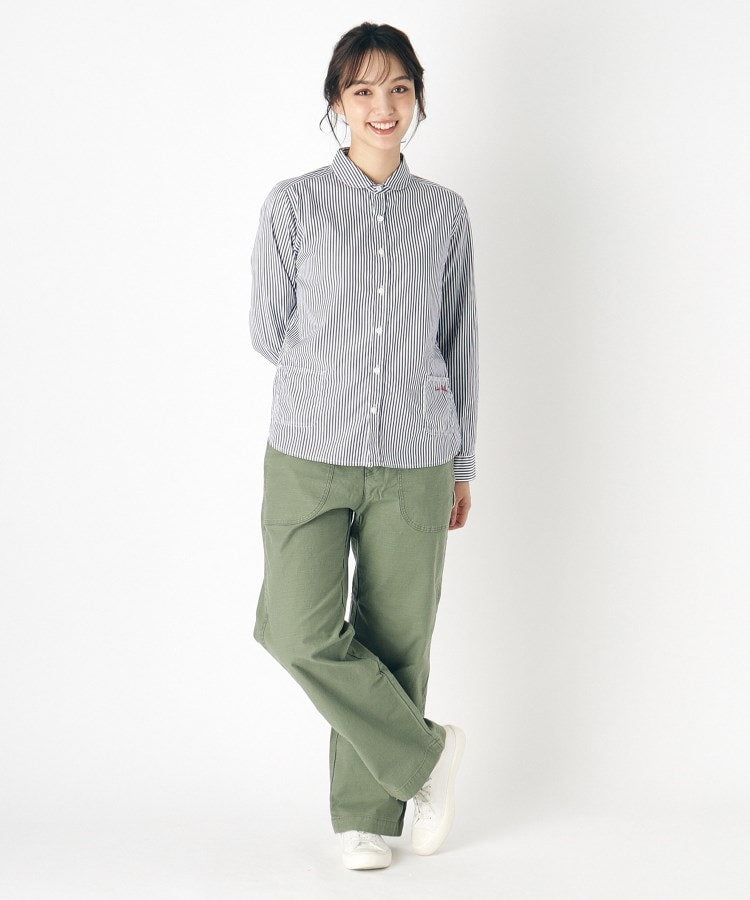 ローラ アシュレイ LAURA ASHLEY 【Lサイズあり／日本製／ワンマイルウエア】丸衿ロゴ刺しゅうシャツ （ブラック(219)） ブラック(219)