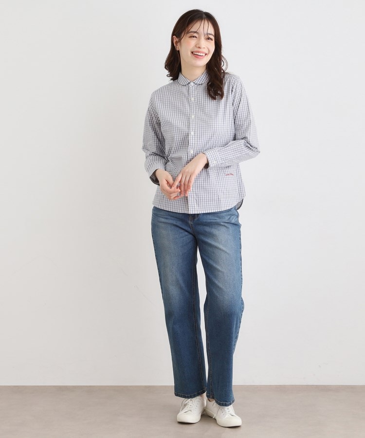 ローラ アシュレイ LAURA ASHLEY 【Lサイズあり／日本製／ワンマイルウエア】丸衿ロゴ刺しゅうシャツ （ブラック(219)） ブラック(219)