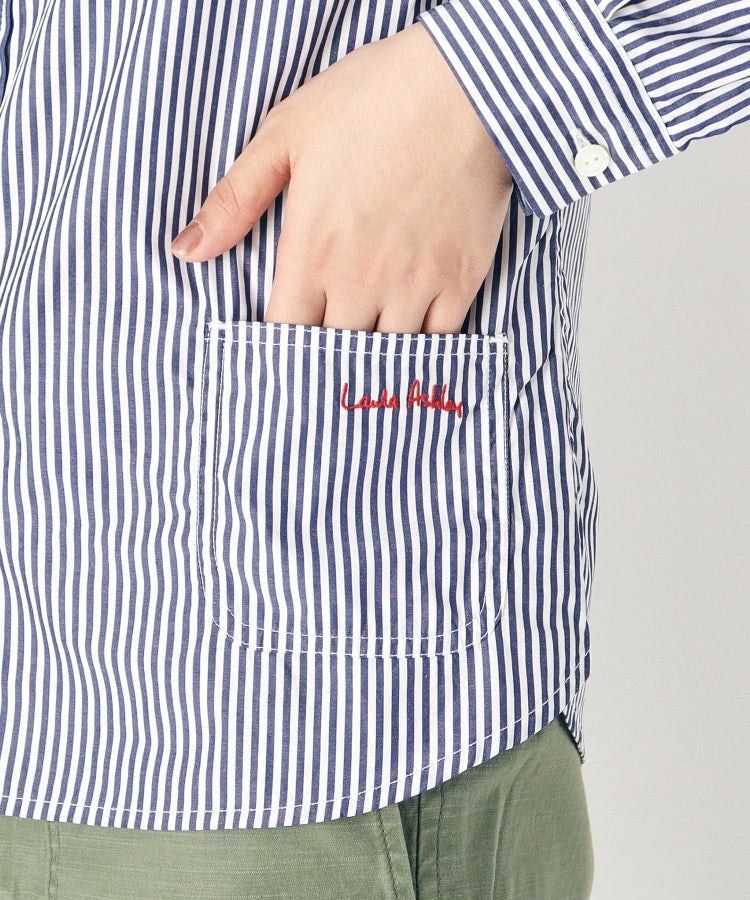 ローラ アシュレイ LAURA ASHLEY 【Lサイズあり／日本製／ワンマイルウエア】丸衿ロゴ刺しゅうシャツ （ブラック(219)） ブラック(219)