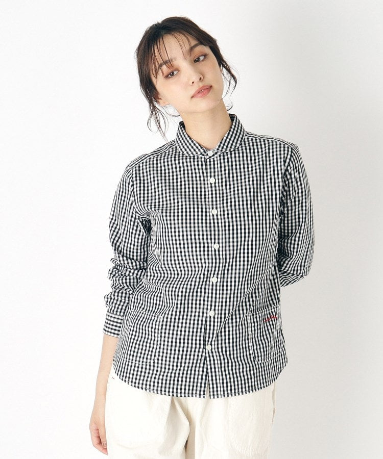 ローラ アシュレイ LAURA ASHLEY 【Lサイズあり／日本製／ワンマイルウエア】丸衿ロゴ刺しゅうシャツ （ブルー(392)） ブルー(392)
