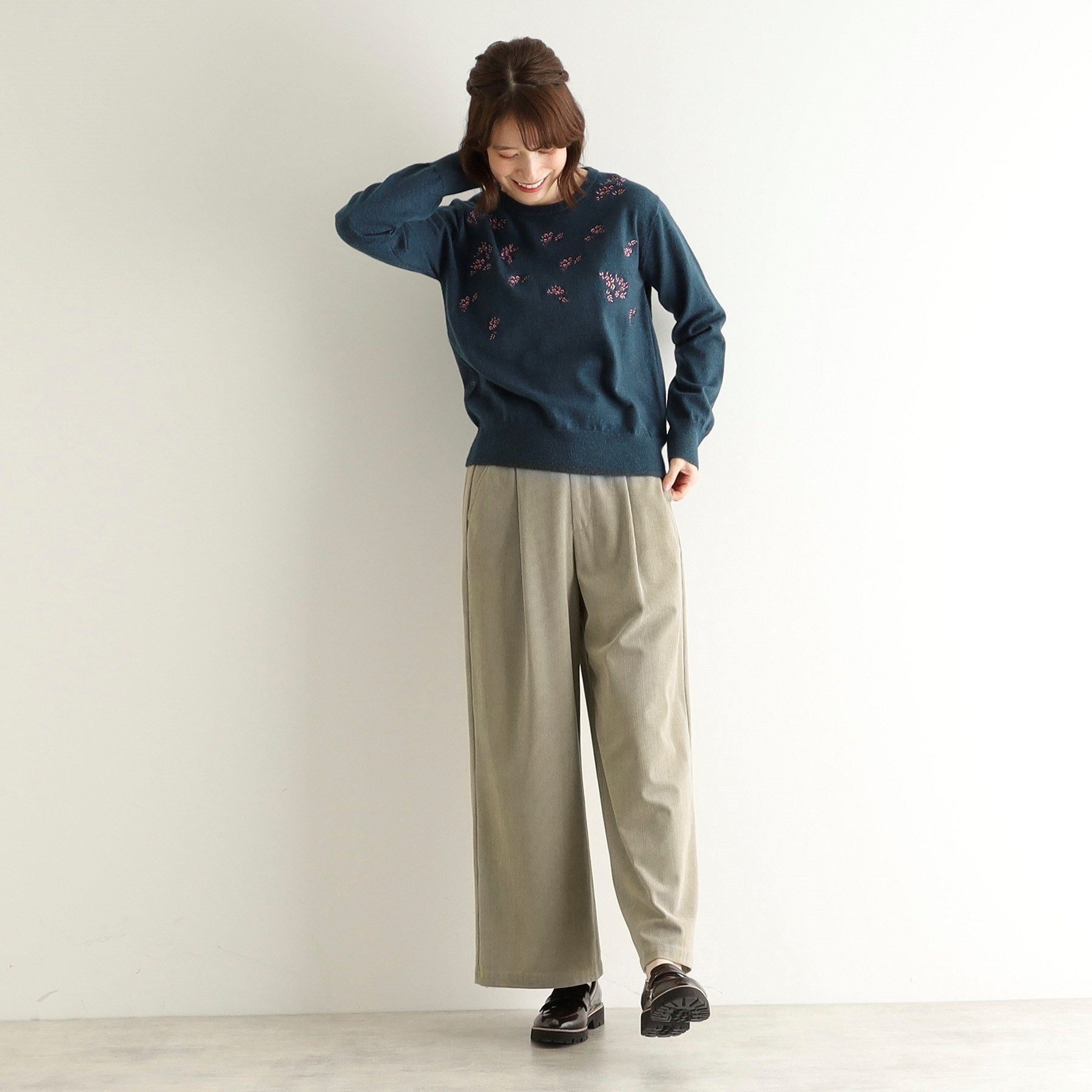 ローラ アシュレイ LAURA ASHLEY 【ウエストゴム／3colors】コーデュロイ ワイドパンツ