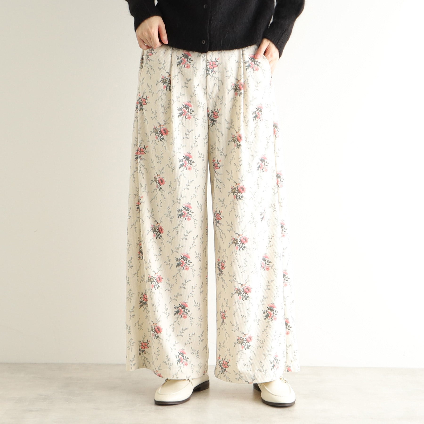 ローラ アシュレイ LAURA ASHLEY 【ウエストゴム／3colors】コーデュロイ ワイドパンツ