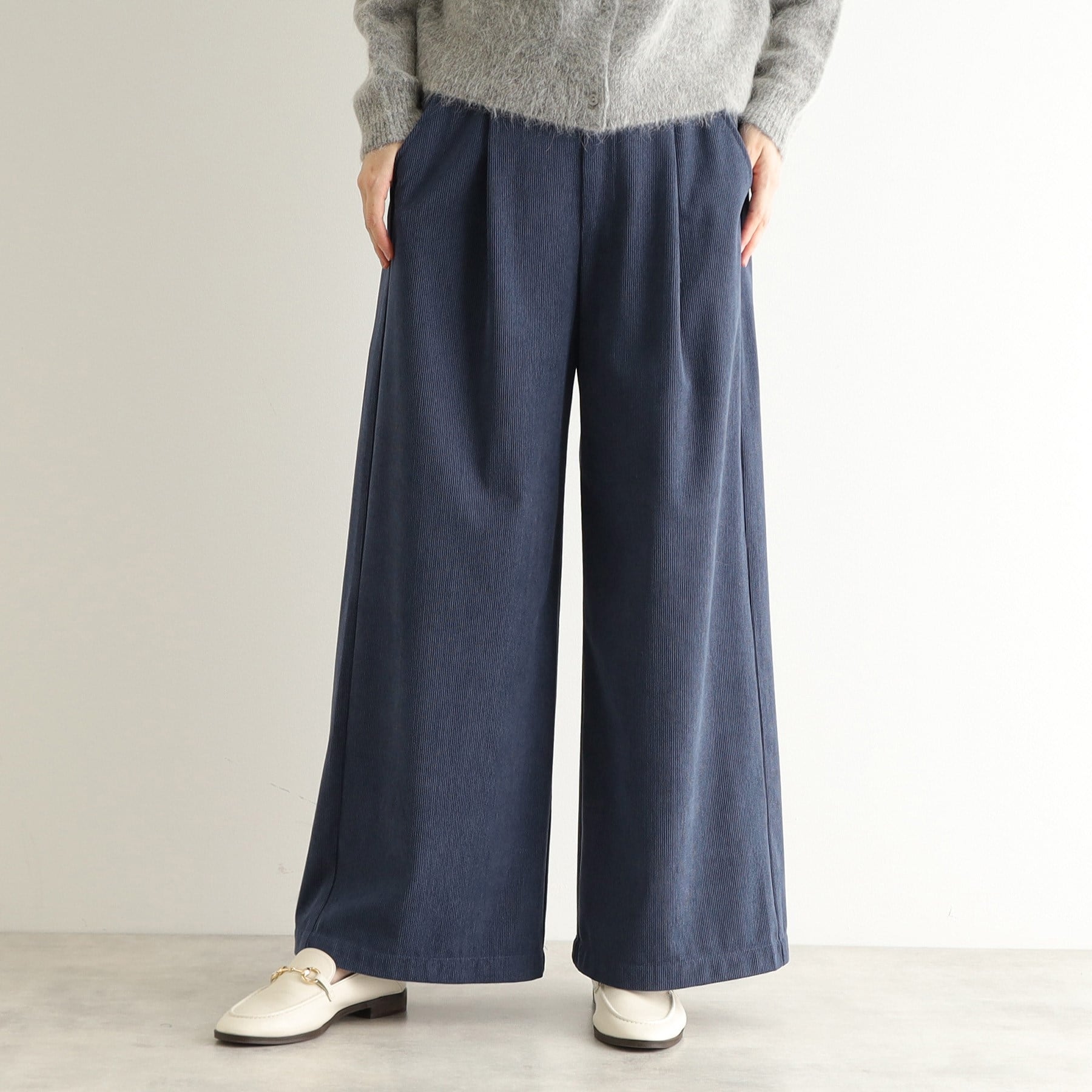 ローラ アシュレイ LAURA ASHLEY 【ウエストゴム／3colors】コーデュロイ ワイドパンツ