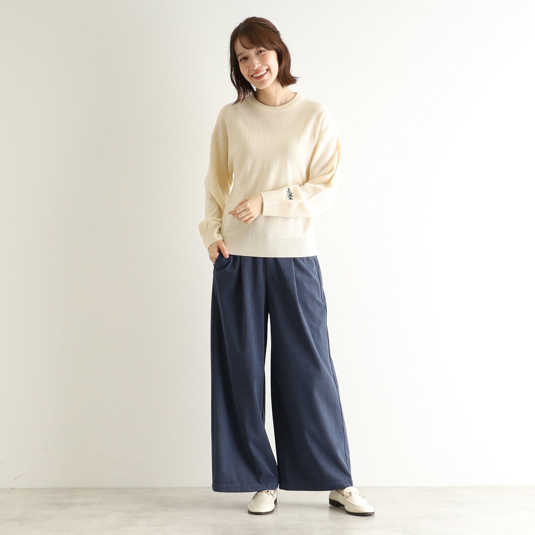 ローラ アシュレイ LAURA ASHLEY 【ウエストゴム／3colors】コーデュロイ ワイドパンツ