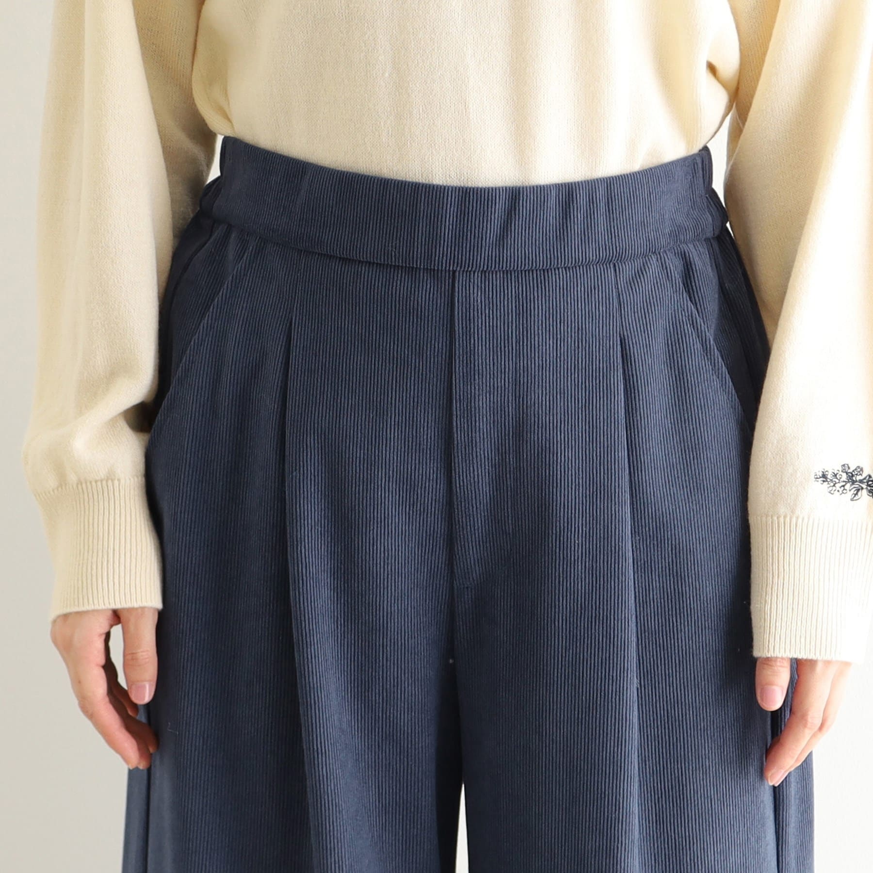 ローラ アシュレイ LAURA ASHLEY 【ウエストゴム／3colors】コーデュロイ ワイドパンツ