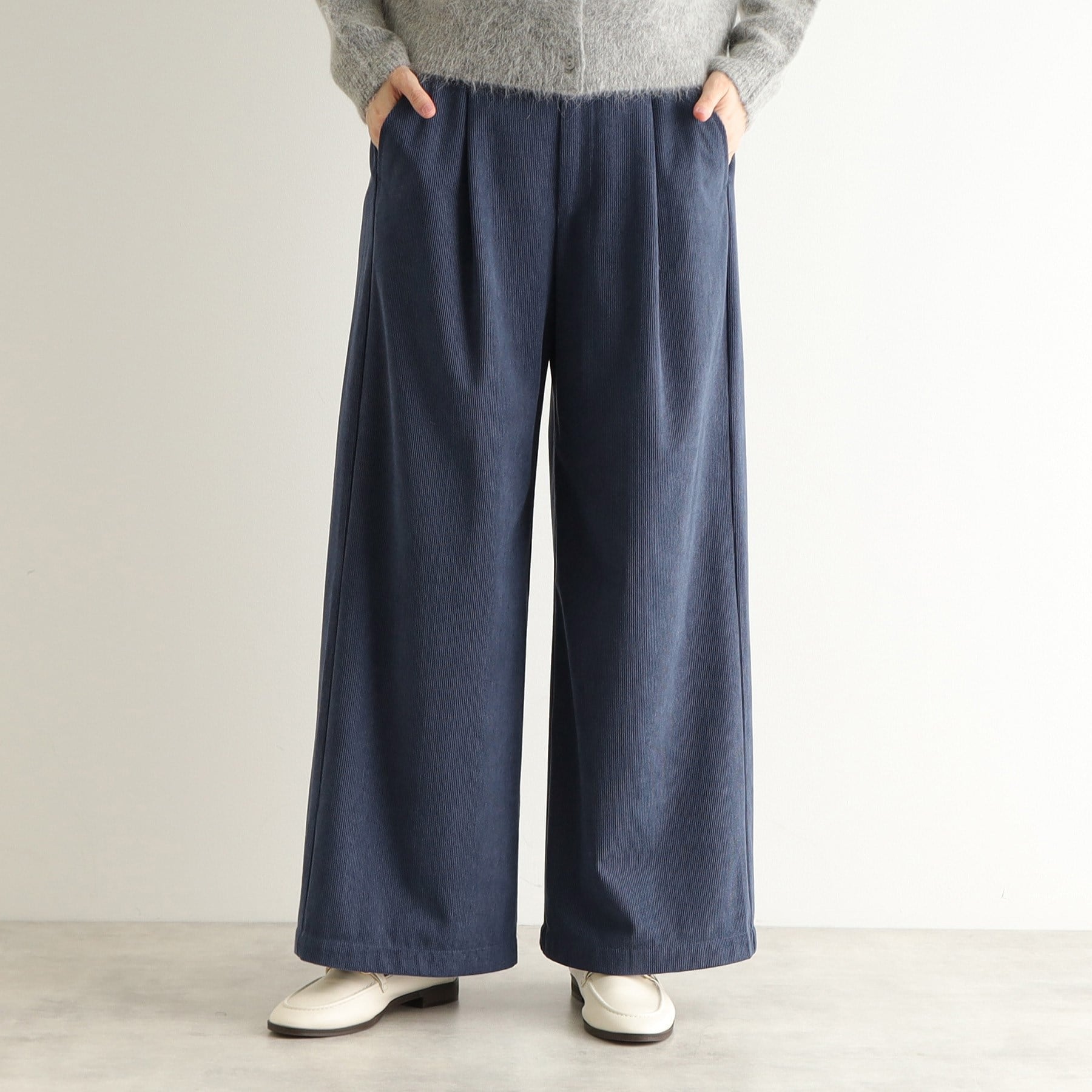 ローラ アシュレイ LAURA ASHLEY 【ウエストゴム／3colors】コーデュロイ ワイドパンツ
