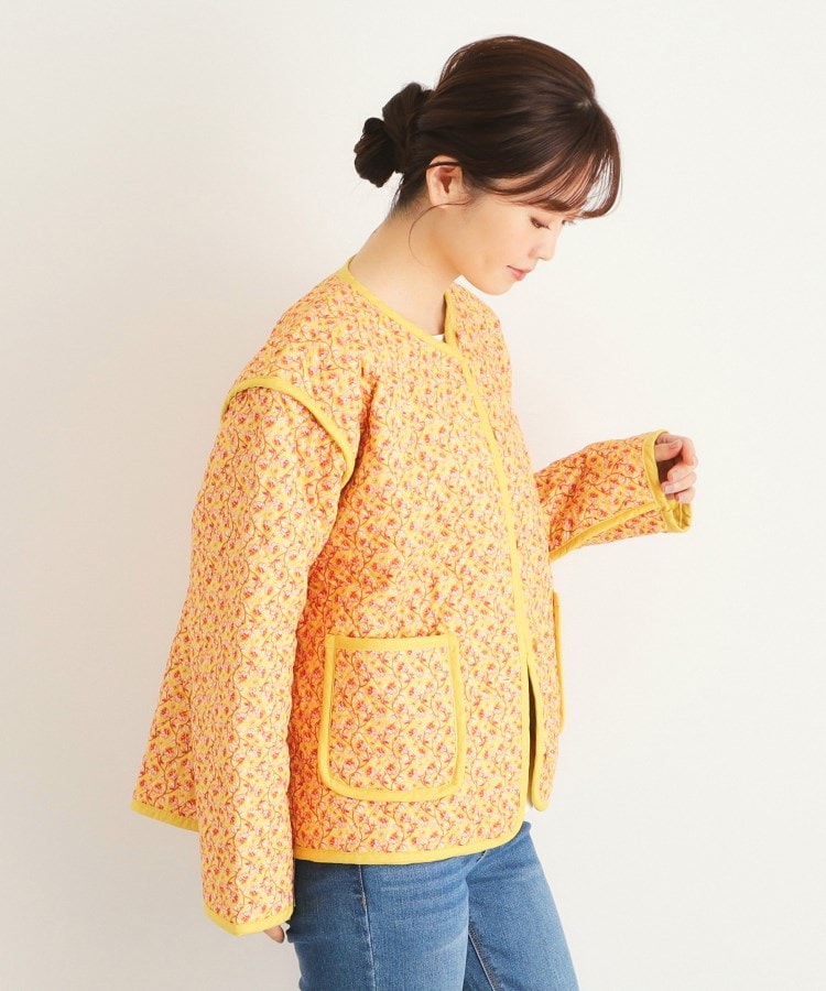 ローラ アシュレイ LAURA ASHLEY コッタムコーンフラワー柄 リバーシブル キルトジャケット （イエロー(132)） イエロー(132)