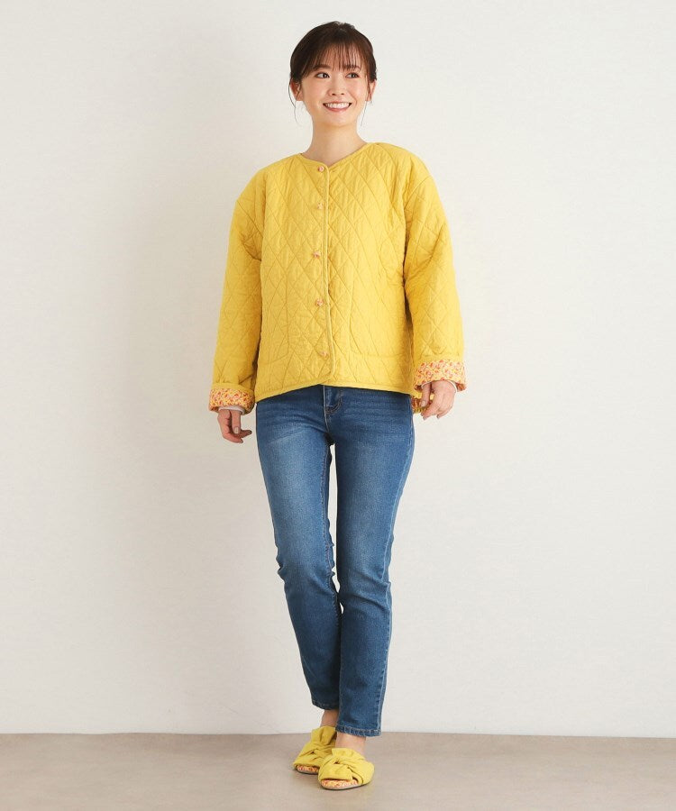 ローラ アシュレイ LAURA ASHLEY コッタムコーンフラワー柄 リバーシブル キルトジャケット （イエロー(132)） イエロー(132)