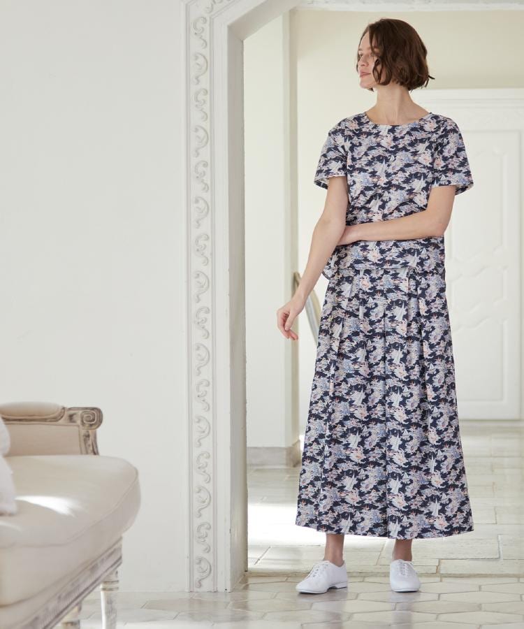 ローラ アシュレイ LAURA ASHLEY 【WEB限定／MーLL3サイズ／コットン100％／上下セット／洗える】リヴィエラ柄 セットアップ （ネイビー(194)） ネイビー(194)