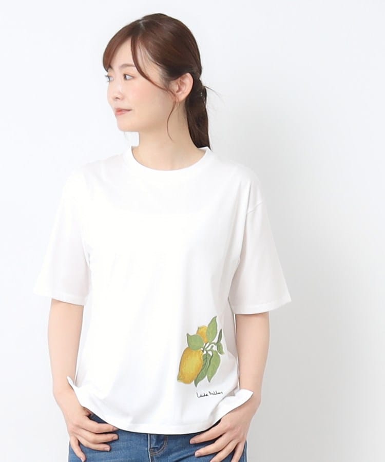 ローラ アシュレイ LAURA ASHLEY 【UVカット／コットン100％】レモン グローブ柄 Tシャツ （オフホワイト(003)） オフホワイト(003)