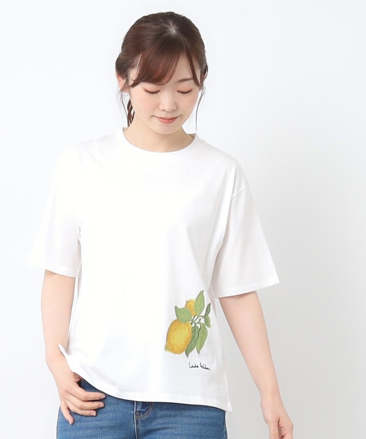 ローラ アシュレイ LAURA ASHLEY 【UVカット／コットン100％】レモン グローブ柄 Tシャツ （オフホワイト(003)） オフホワイト(003)
