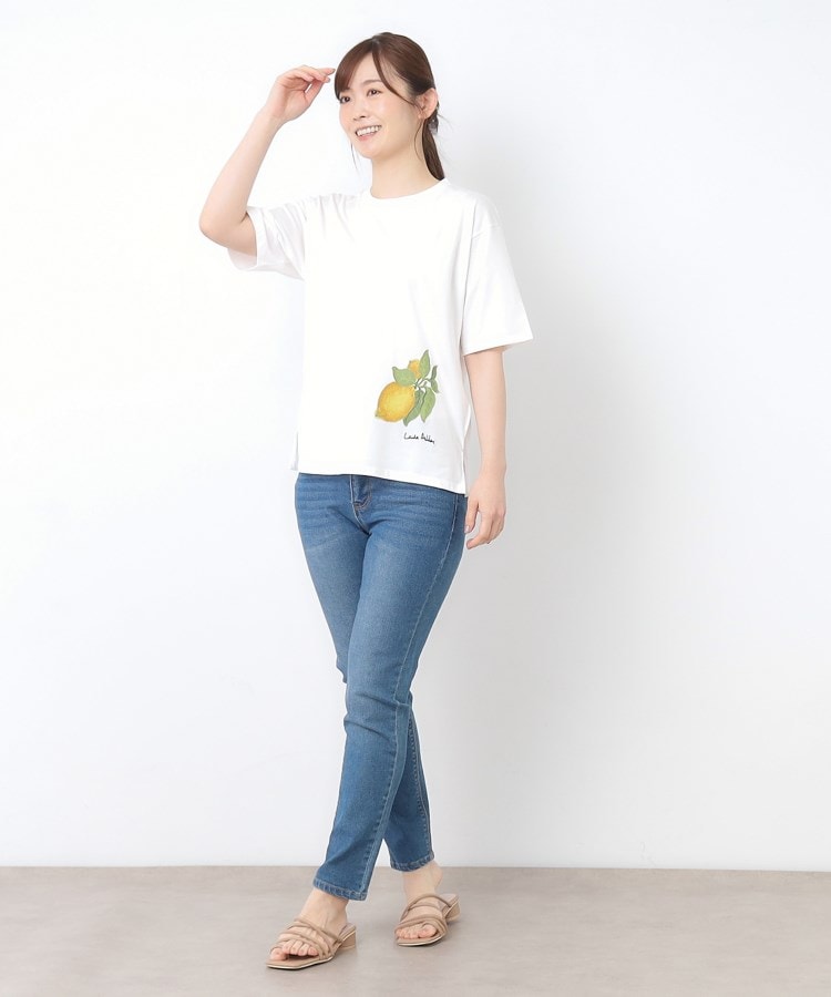 ローラ アシュレイ LAURA ASHLEY 【UVカット／コットン100％】レモン グローブ柄 Tシャツ （オフホワイト(003)） オフホワイト(003)