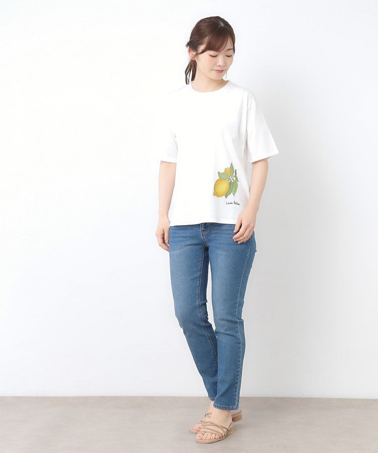 ローラ アシュレイ LAURA ASHLEY 【UVカット／コットン100％】レモン グローブ柄 Tシャツ （オフホワイト(003)） オフホワイト(003)