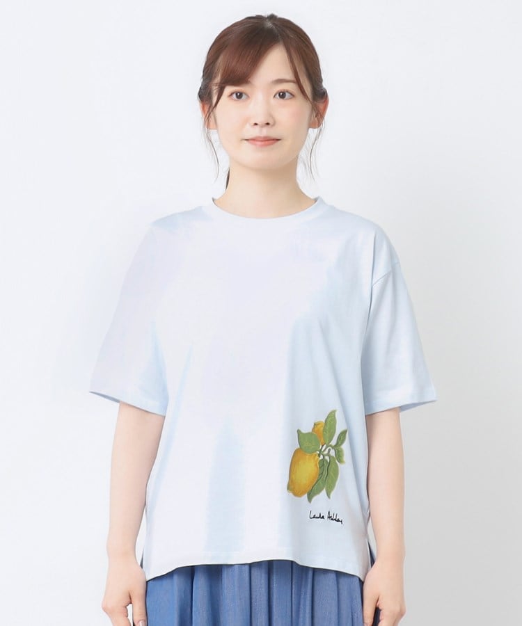ローラ アシュレイ LAURA ASHLEY 【UVカット／コットン100％】レモン グローブ柄 Tシャツ （オフホワイト(003)） オフホワイト(003)