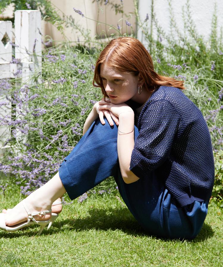 ローラ アシュレイ LAURA ASHLEY 【リネン混／体型カバーにおすすめ】フィッシュネット カーディガン （ネイビー(094)） ネイビー(094)