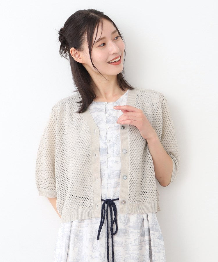 ローラ アシュレイ LAURA ASHLEY 【リネン混／体型カバーにおすすめ】フィッシュネット カーディガン （ネイビー(094)） ネイビー(094)