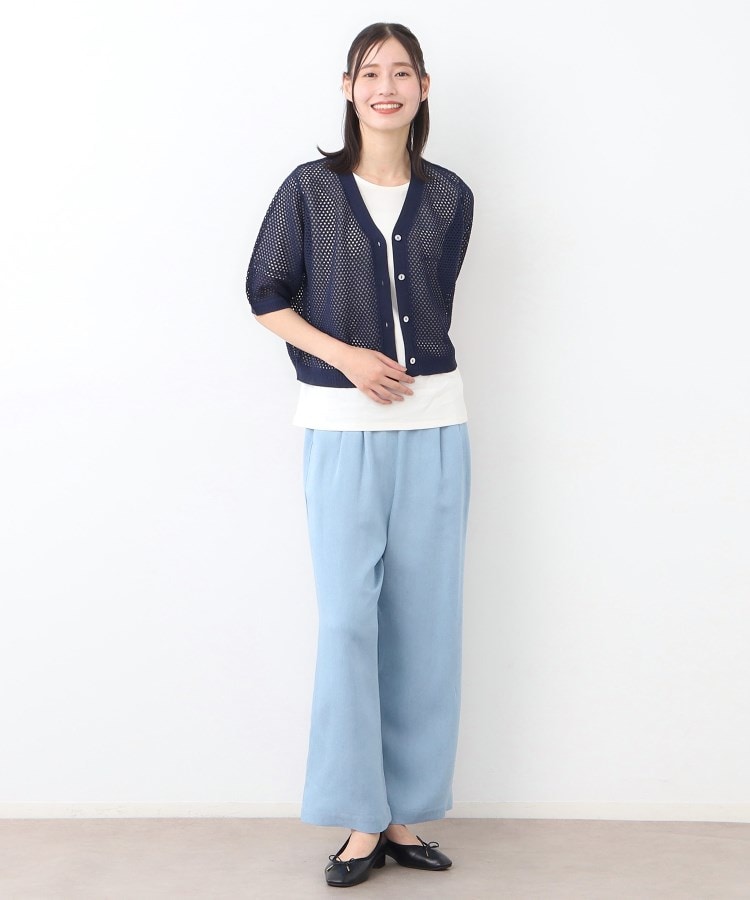 ローラ アシュレイ LAURA ASHLEY 【リネン混／体型カバーにおすすめ】フィッシュネット カーディガン （ネイビー(094)） ネイビー(094)