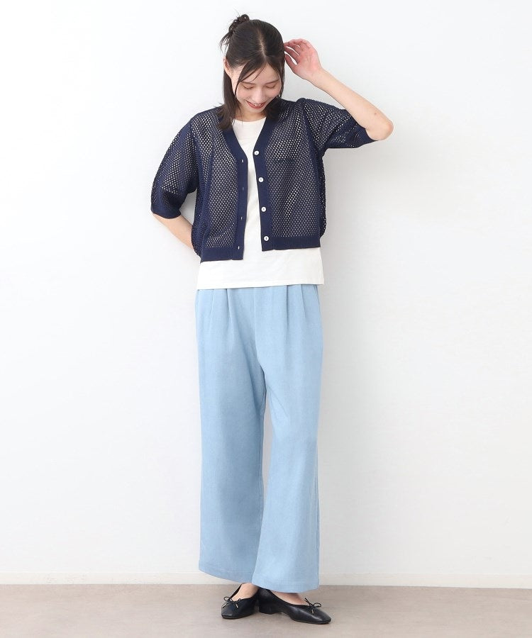 ローラ アシュレイ LAURA ASHLEY 【リネン混／体型カバーにおすすめ】フィッシュネット カーディガン （ネイビー(094)） ネイビー(094)