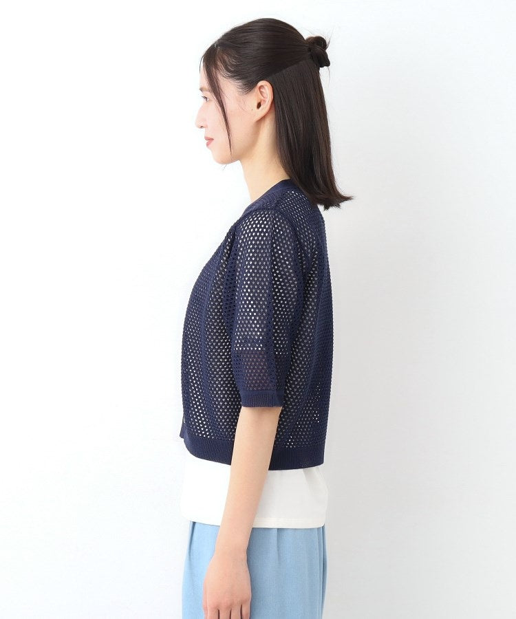 ローラ アシュレイ LAURA ASHLEY 【リネン混／体型カバーにおすすめ】フィッシュネット カーディガン （ネイビー(094)） ネイビー(094)