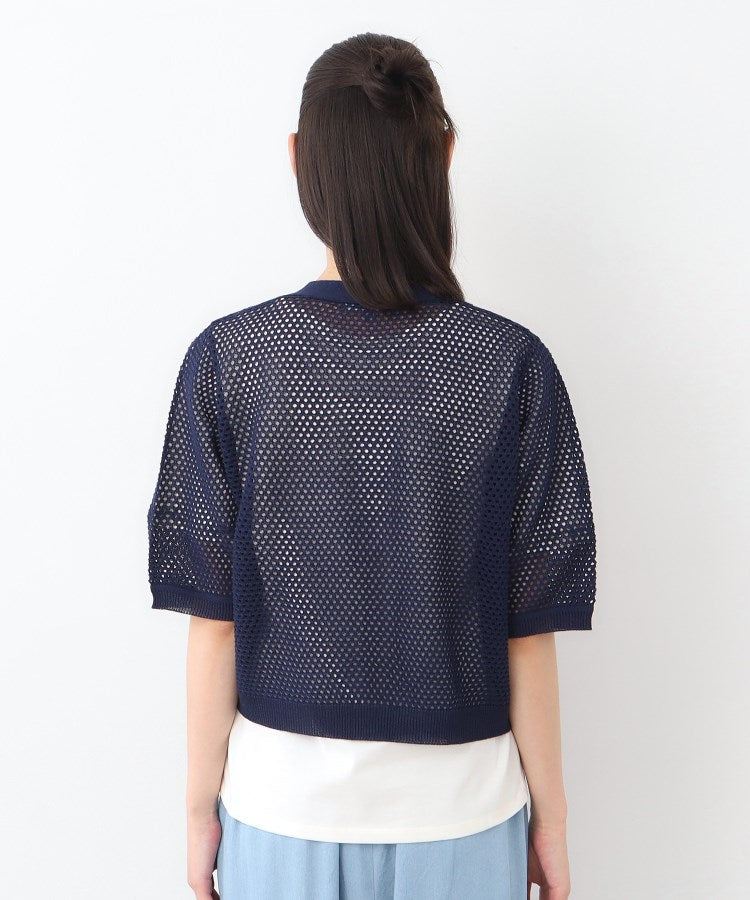 ローラ アシュレイ LAURA ASHLEY 【リネン混／体型カバーにおすすめ】フィッシュネット カーディガン （ネイビー(094)） ネイビー(094)