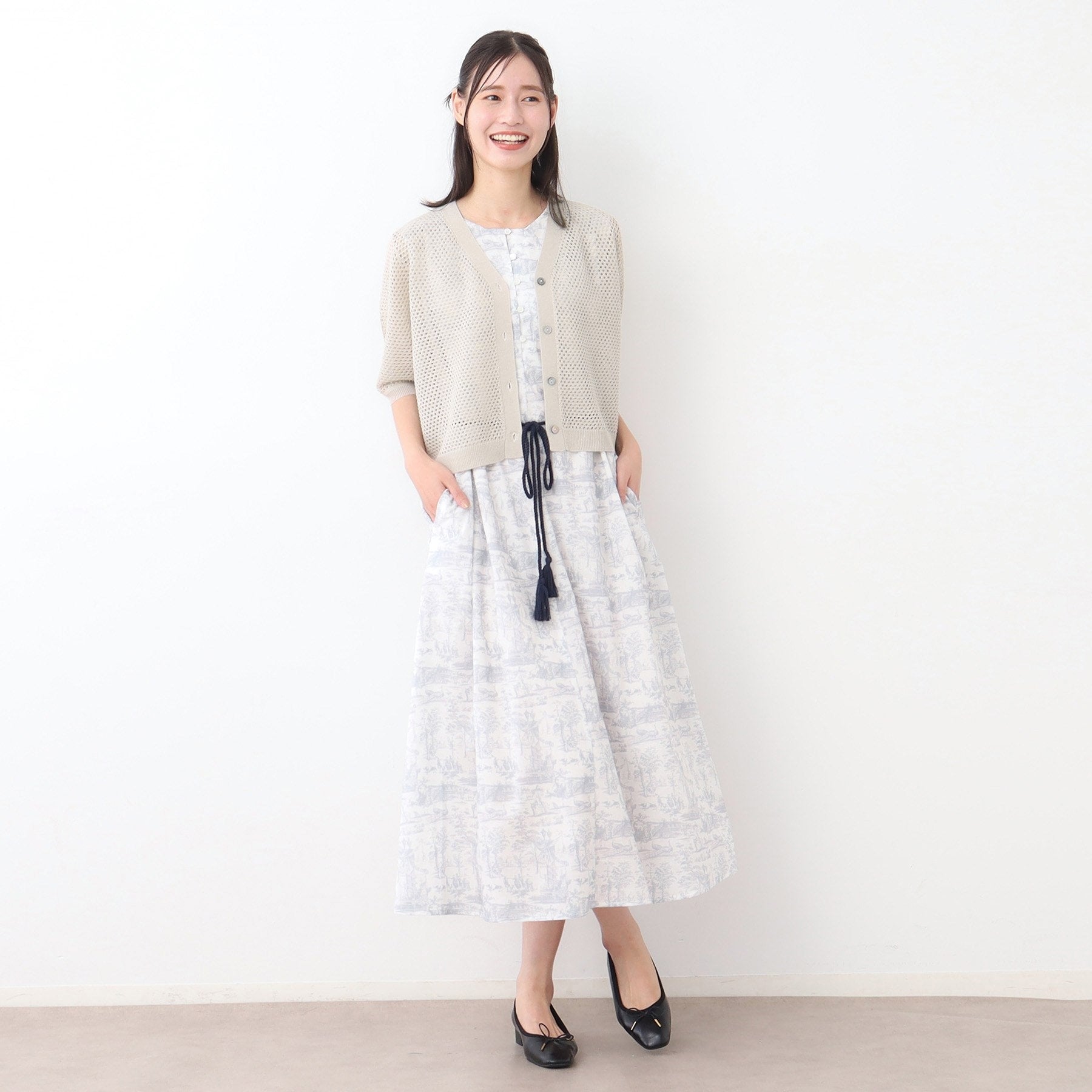 ローラ アシュレイ LAURA ASHLEY 【リネン混／体型カバーにおすすめ】フィッシュネット カーディガン （ネイビー(094)） ネイビー(094)