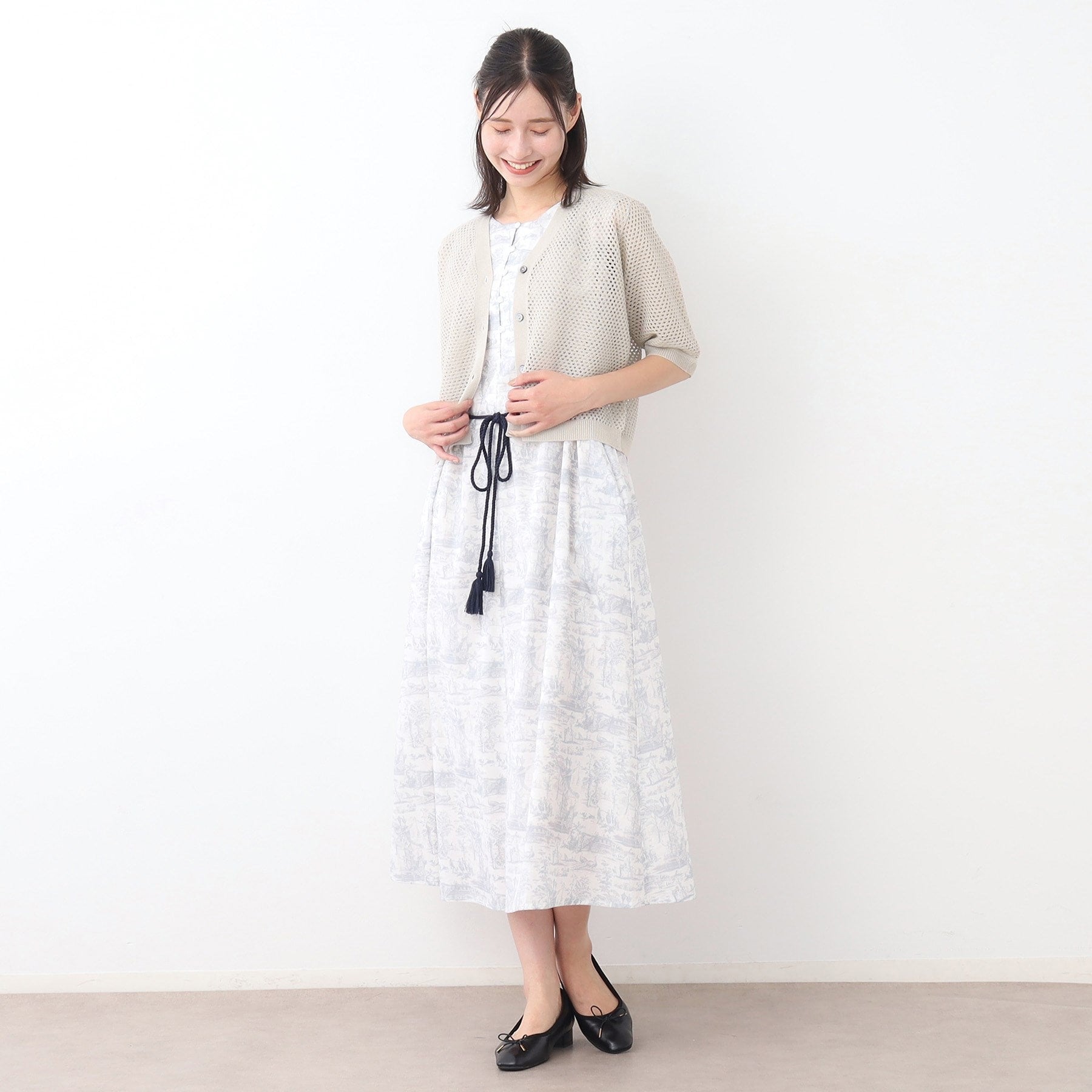 ローラ アシュレイ LAURA ASHLEY 【リネン混／体型カバーにおすすめ】フィッシュネット カーディガン （ネイビー(094)） ネイビー(094)