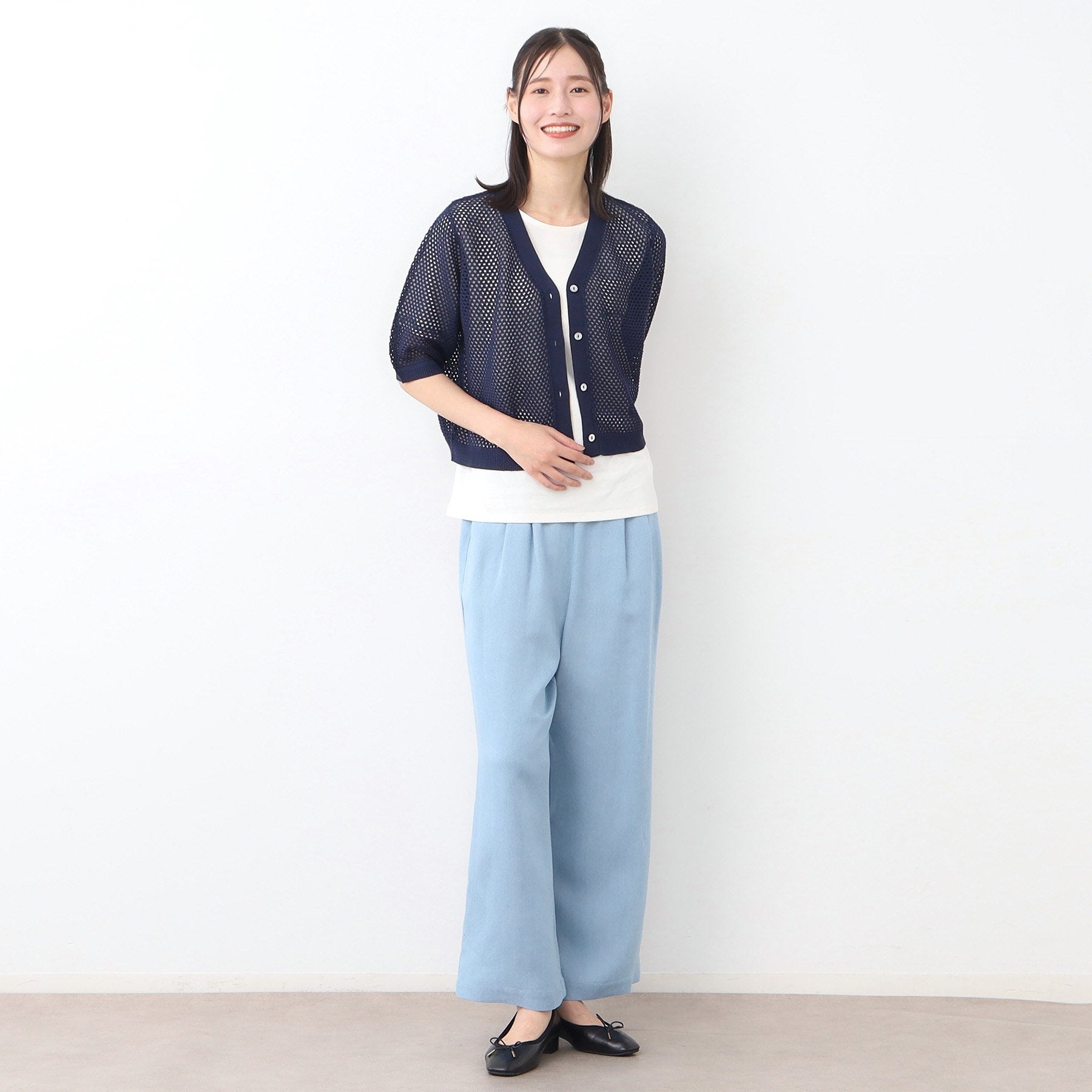ローラ アシュレイ LAURA ASHLEY 【リネン混／体型カバーにおすすめ】フィッシュネット カーディガン （ネイビー(094)） ネイビー(094)
