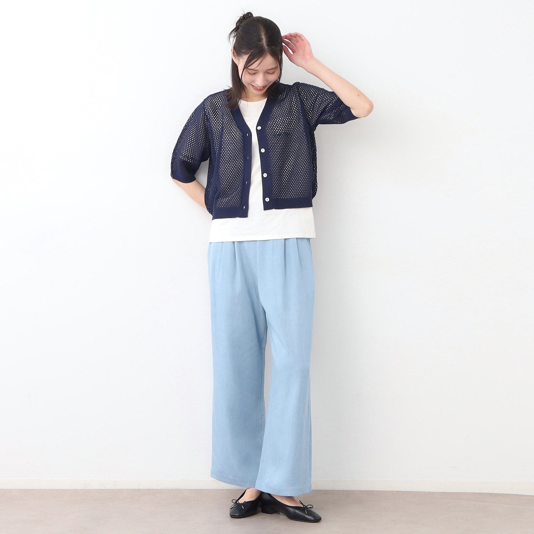 ローラ アシュレイ LAURA ASHLEY 【リネン混／体型カバーにおすすめ】フィッシュネット カーディガン （ネイビー(094)） ネイビー(094)
