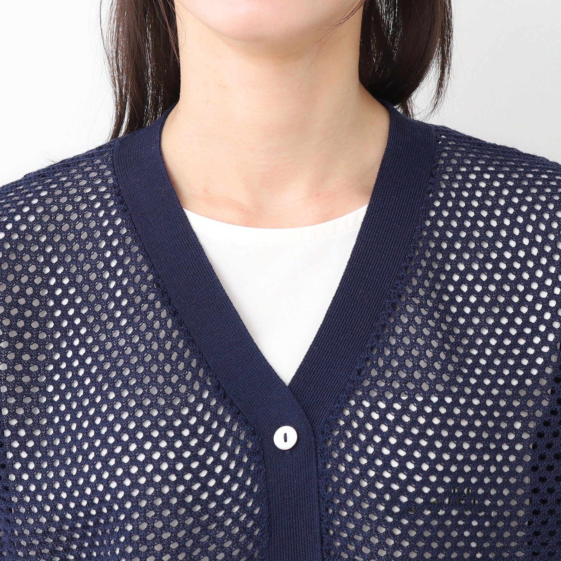 ローラ アシュレイ LAURA ASHLEY 【リネン混／体型カバーにおすすめ】フィッシュネット カーディガン （ネイビー(094)） ネイビー(094)