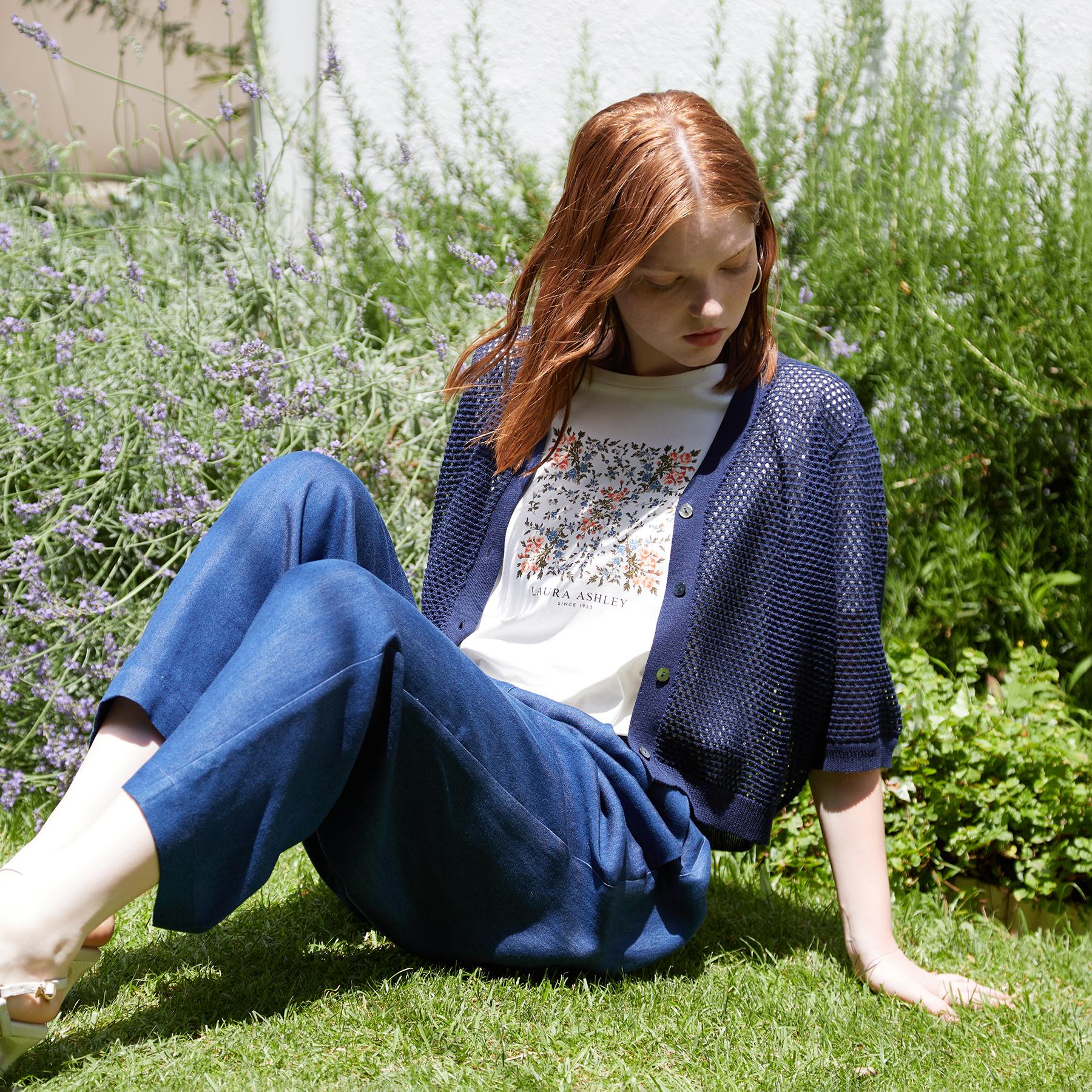 ローラ アシュレイ LAURA ASHLEY 【リネン混／体型カバーにおすすめ】フィッシュネット カーディガン （ネイビー(094)） ネイビー(094)