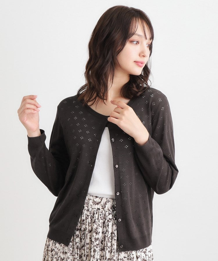 ローラ アシュレイ LAURA ASHLEY 【人気デザイン！アイレット入り】カーディガン （チャコールグレー(014)） チャコールグレー(014)