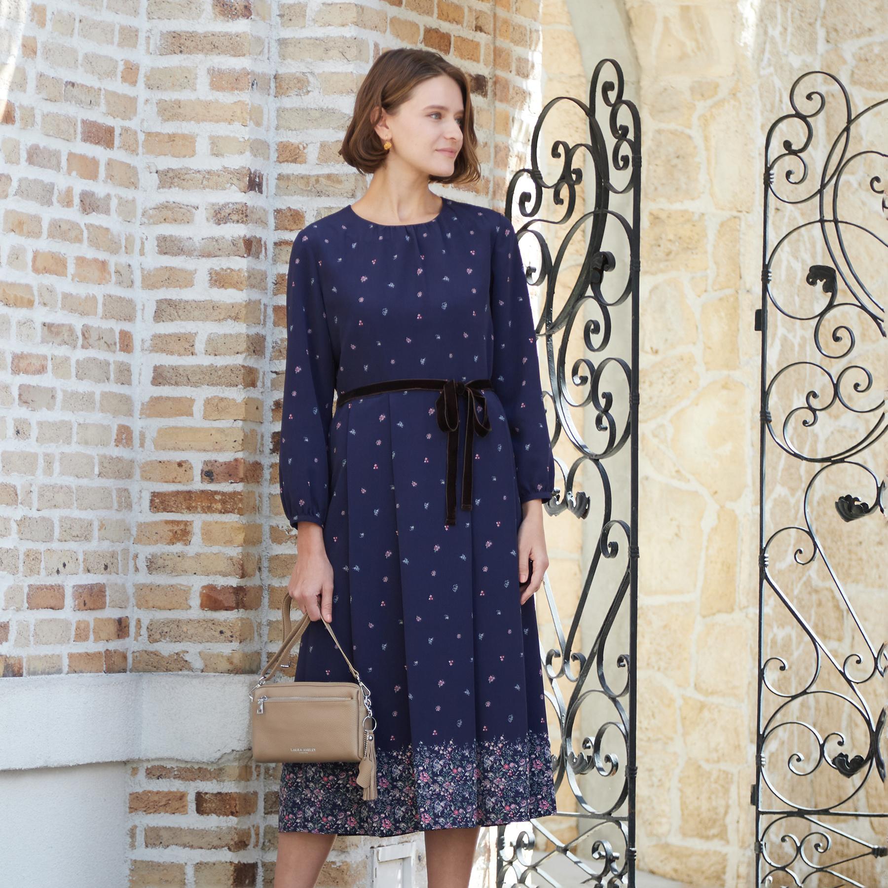 ローラ アシュレイ LAURA ASHLEY 【洗える／同柄アイテムあり】ライリー バタフライズ柄 ワンピース （ネイビー(194)） ネイビー(194)