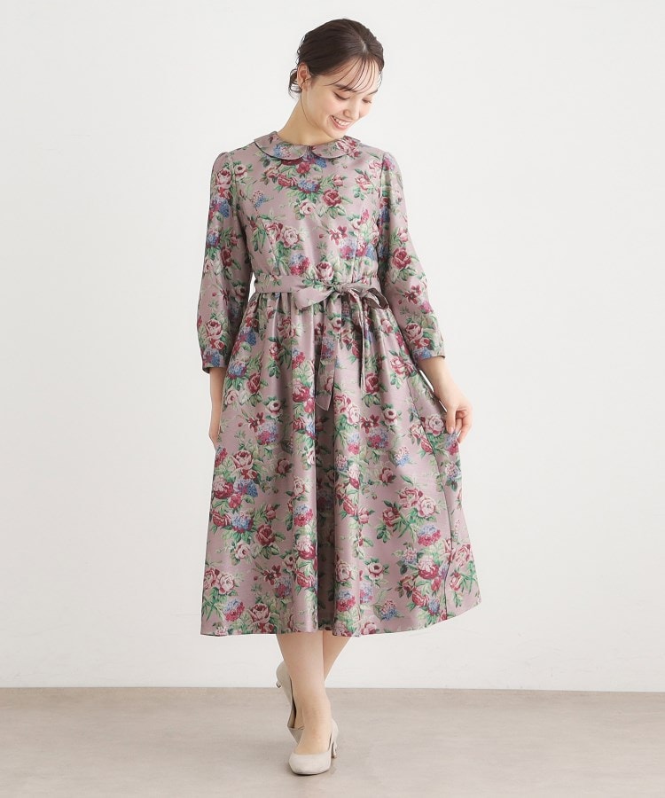 ローラ アシュレイ LAURA ASHLEY 【WEB限定／9分袖／M＿LL 3サイズ】ペンブリー柄 シャンタンワンピース （ピンク(175)） ピンク(175)