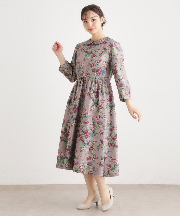 ローラ アシュレイ LAURA ASHLEY 【WEB限定／9分袖／M＿LL 3サイズ】ペンブリー柄 シャンタンワンピース （ピンク(175)） ピンク(175)