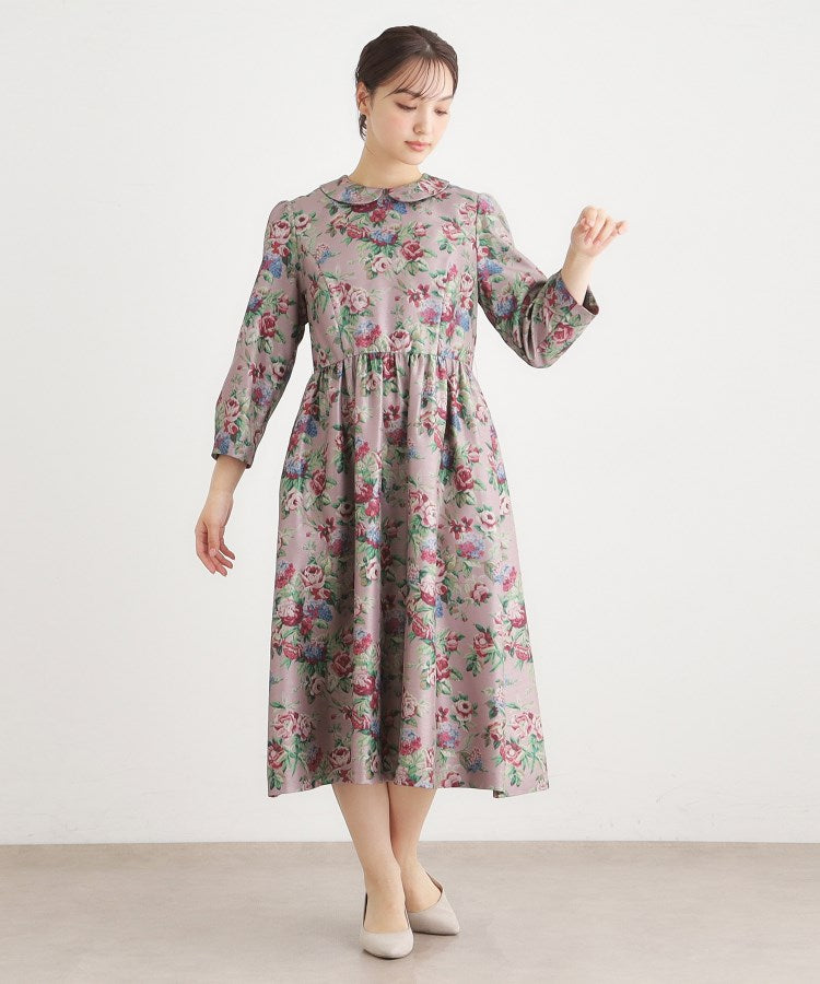 ローラ アシュレイ LAURA ASHLEY 【WEB限定／9分袖／M＿LL 3サイズ】ペンブリー柄 シャンタンワンピース （ピンク(175)） ピンク(175)