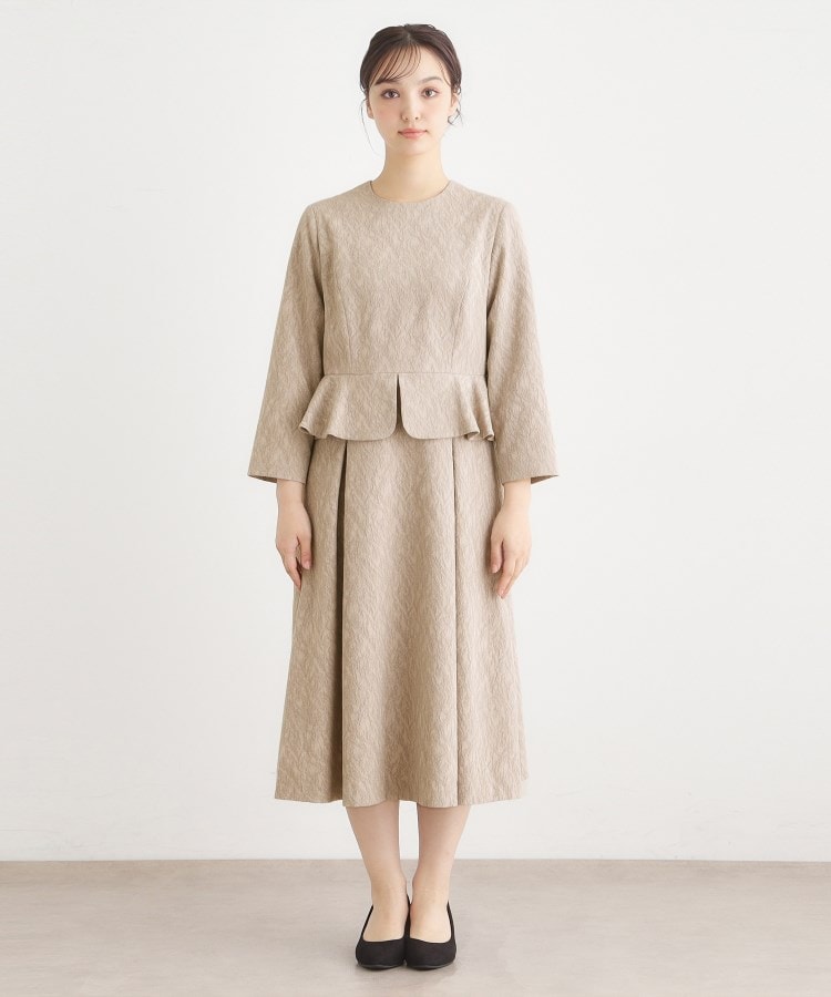 ローラ アシュレイ LAURA ASHLEY ペプラム風ジャカードワンピース （ベージュ(052)） ベージュ(052)