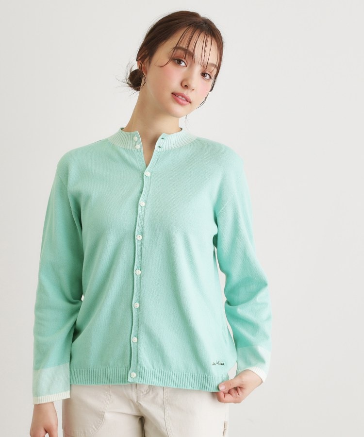 ローラ アシュレイ LAURA ASHLEY 【人気デザイン！日本製／ロゴ刺繍入り／ワンマイルウエア】コットン ニットカーディガン （グリーン(322)） グリーン(322)
