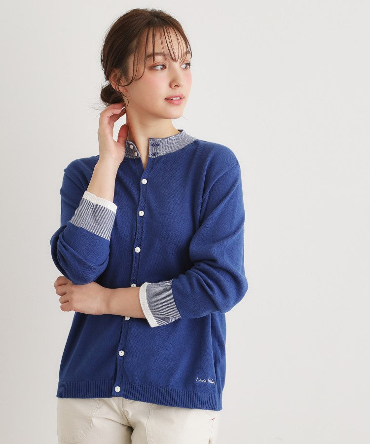 ローラ アシュレイ LAURA ASHLEY 【人気デザイン！日本製／ロゴ刺繍入り／ワンマイルウエア】コットン ニットカーディガン （ブルー(392)） ブルー(392)