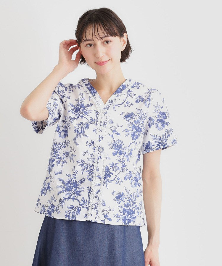 ローラ アシュレイ LAURA ASHLEY 【洗える／コットン100％／3colors／同柄アイテムあり】ウォールド ガーデン柄ブラウス （グリーン(123)） グリーン(123)