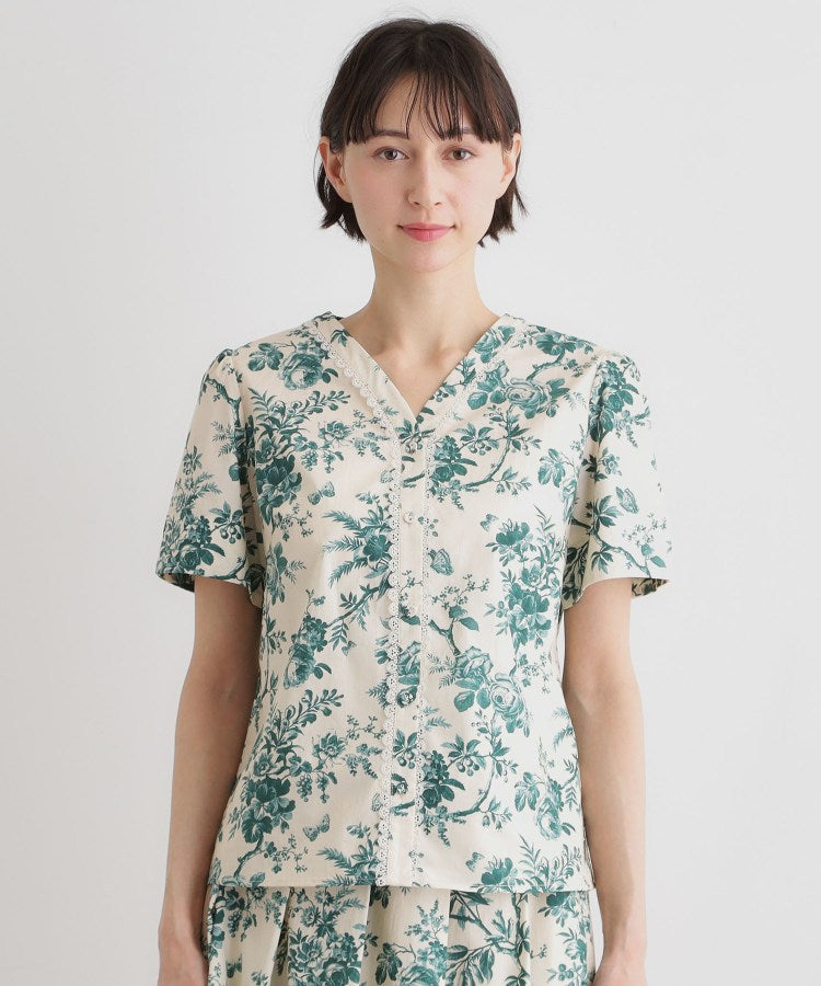 ローラ アシュレイ LAURA ASHLEY 【洗える／コットン100％／3colors／同柄アイテムあり】ウォールド ガーデン柄ブラウス （グリーン(123)） グリーン(123)