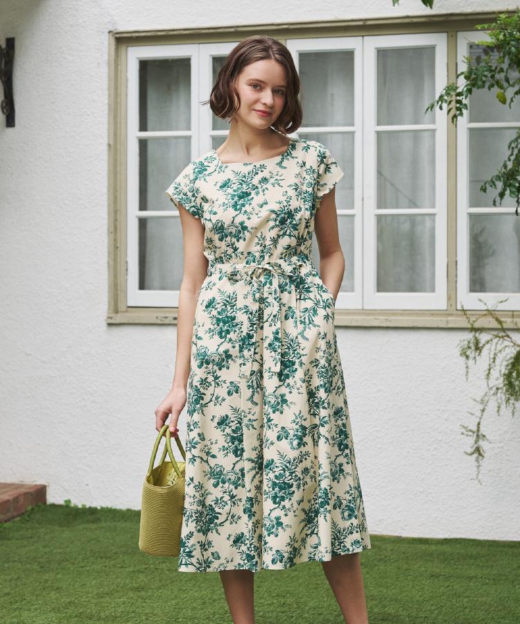 ローラ アシュレイ LAURA ASHLEY 【洗える／コットン100％／3colors／同柄アイテムあり】ウォールド ガーデン柄ワンピース （ネイビー(194)） ネイビー(194)