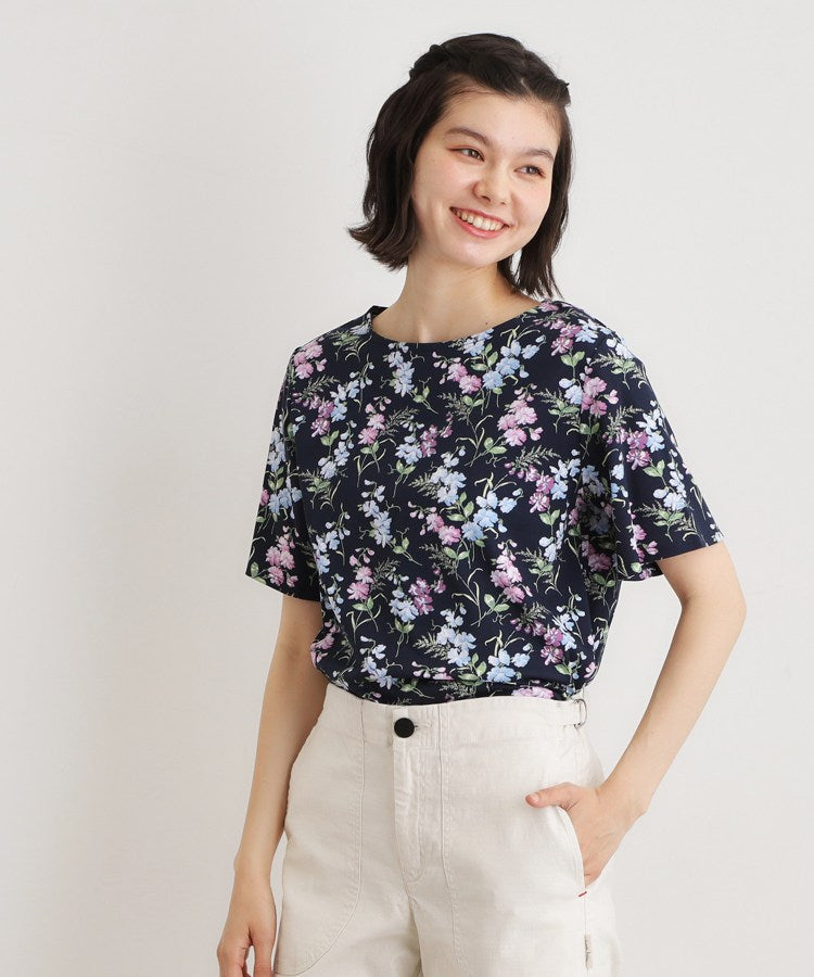 ローラ アシュレイ LAURA ASHLEY 【UVカット／接触冷感】ポリー柄 コットンジャージーTシャツ （ネイビー(194)） ネイビー(194)