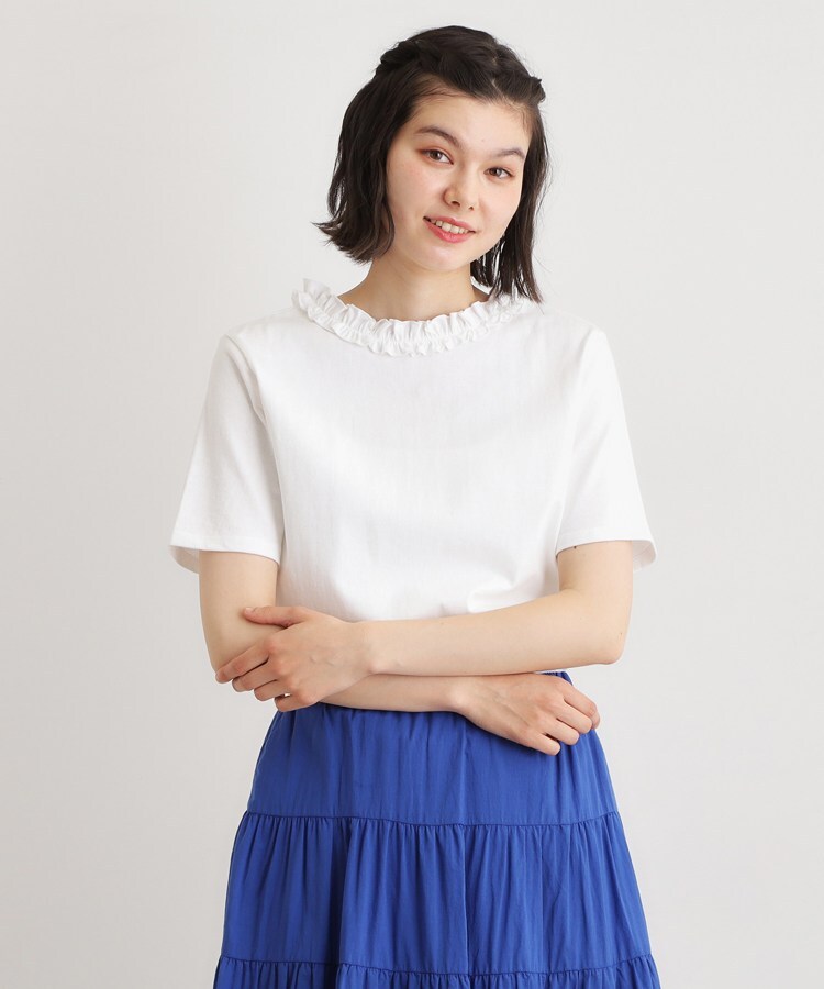 ローラ アシュレイ LAURA ASHLEY 【前後2WAY／洗える／コットン100％／日本製／定番人気！】フリルネックカットソー （オフホワイト(003)） オフホワイト(003)