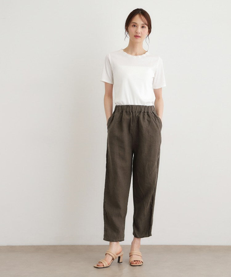 ローラ アシュレイ LAURA ASHLEY 【日本製】フレンチリネンパンツ （グリーン(022)） グリーン(022)