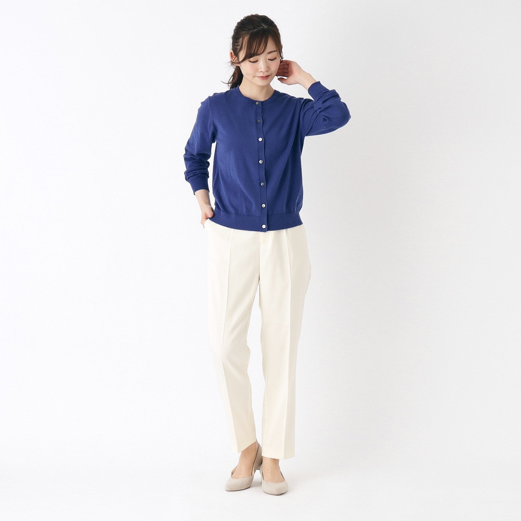 ローラ アシュレイ LAURA ASHLEY 【コットン混／クルーネック／同素材アイテムあり】カーディガン